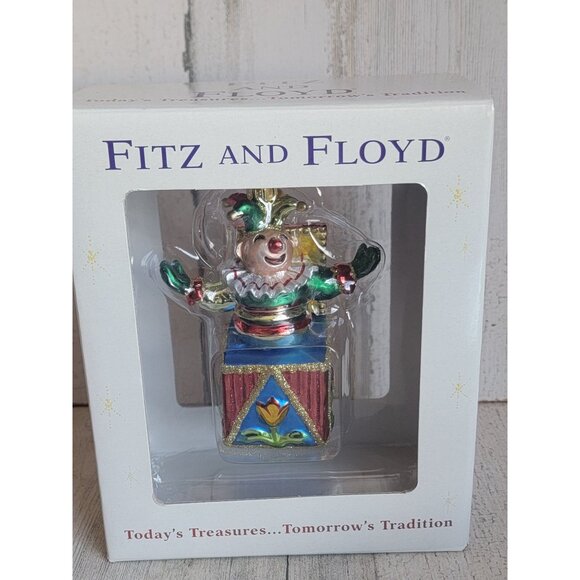 Fitz Floyd jack in box jester Blown glass ornament Xmas - Picture 1 of 7